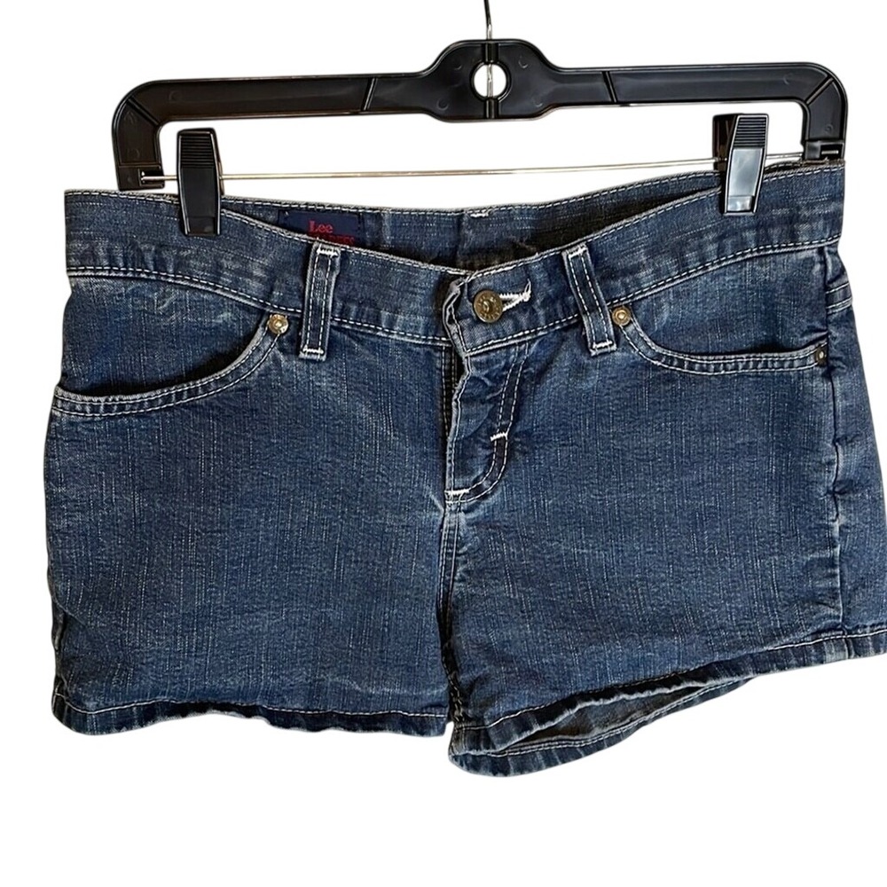 Lee Dungarees Hipster Womens Dark Wash‎ Denim Low Rise Mini Shorts Size 11/12